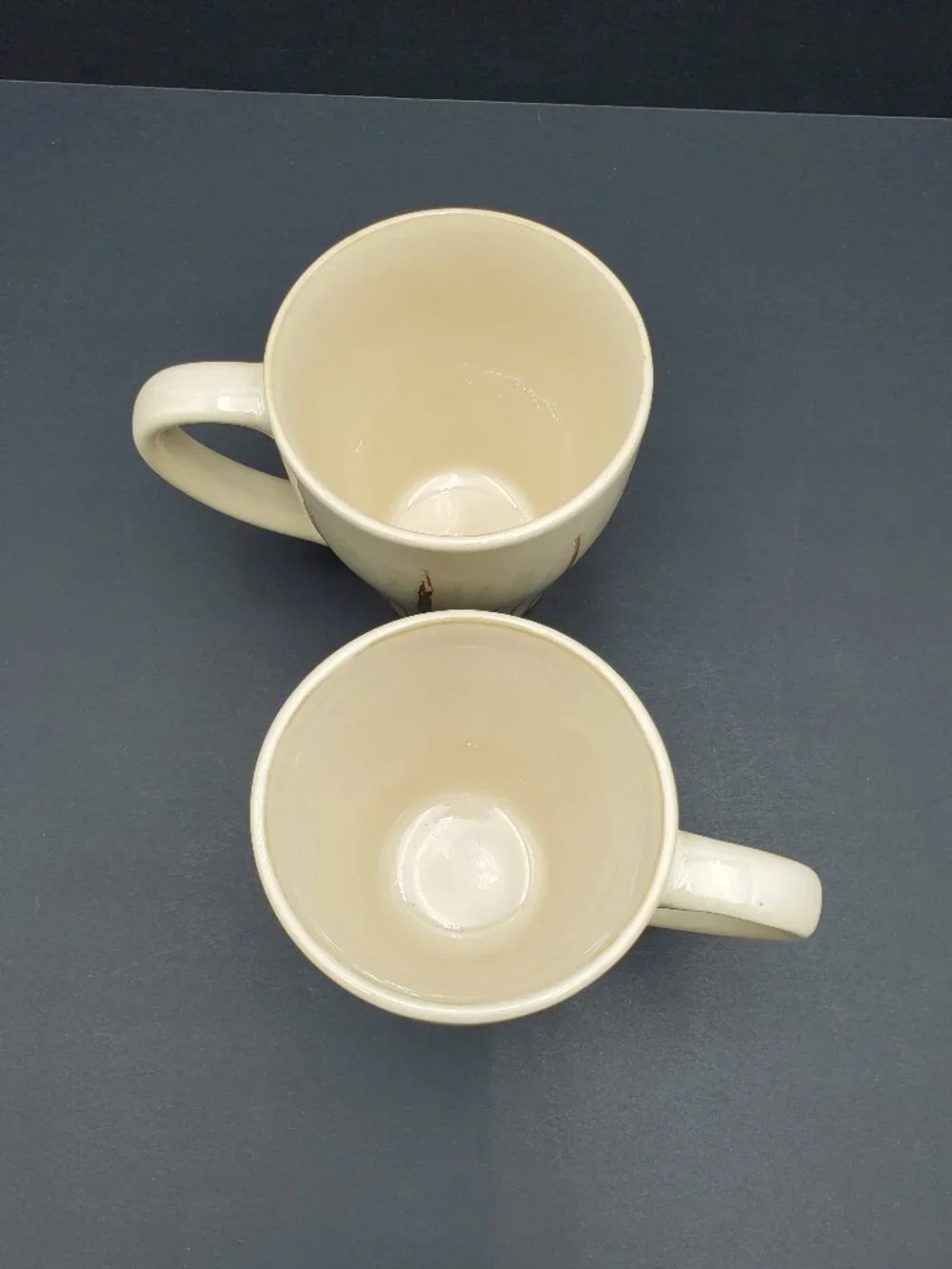 Pier 1 Sanctuary Mugs Tan Stoneware Mugs with Brown Lines